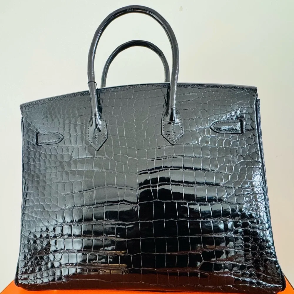 Hermès Birkin 35 – Shiny Porosus Crocodile, Black Box Dust Bag keys Clothette - Picture 6 of 16